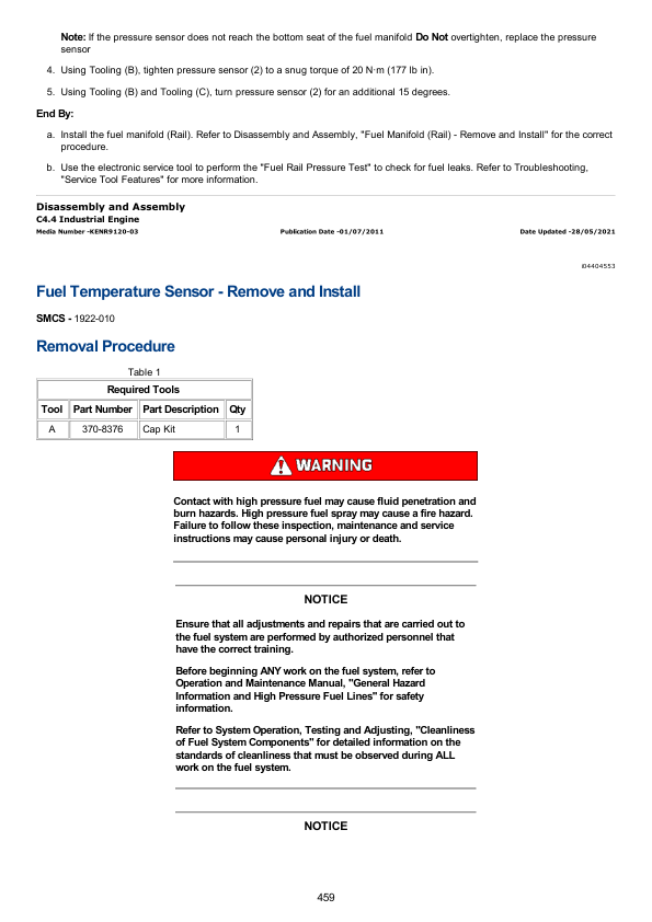 Caterpillar CAT C4.4 Engine Machine Service Repair Manual (44800001 and up)