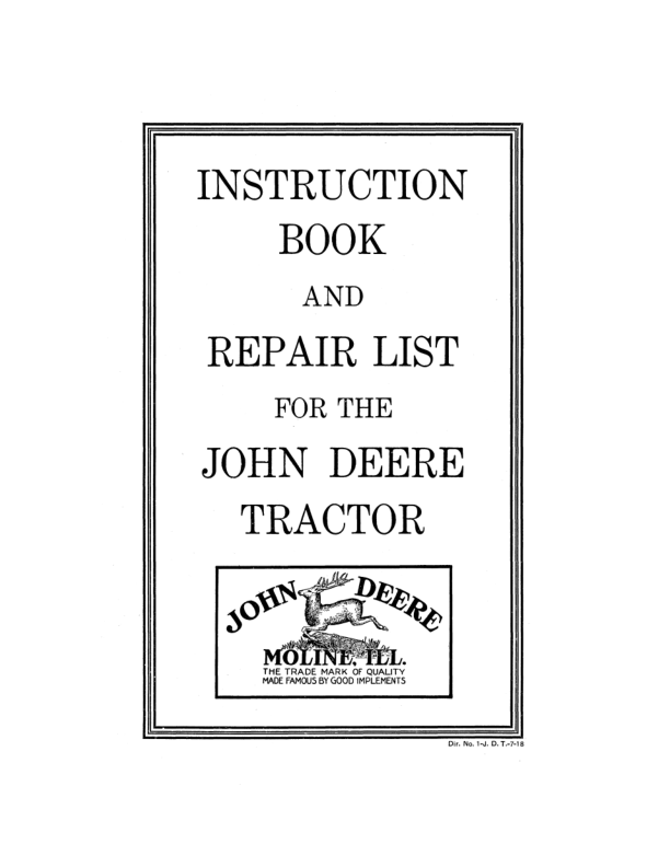 John Deere Tractor Operator’s Manual (DIR1J) Workshop Guide