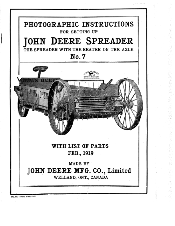 John Deere Spreader – No. 7 Operator’s Manual (DIR1M) Workshop Guide