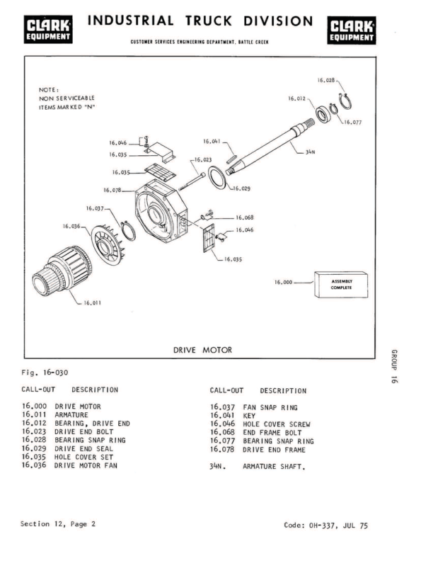 Clark EC500-60, EC500-70, EC500-80 Forklift Overhaul Manual Workshop Guide