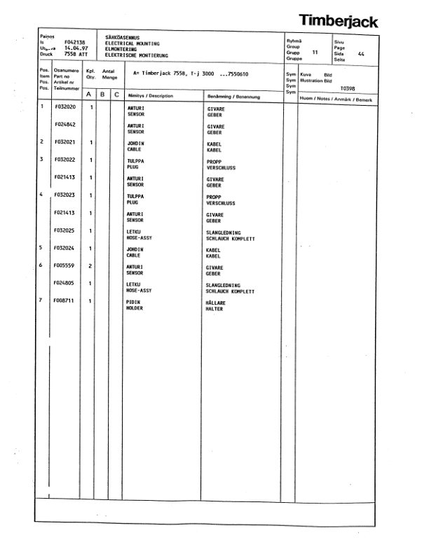 Timberjack 755B Harvesting Heads (SN 34976-) Parts Catalog Manual Workshop Guide
