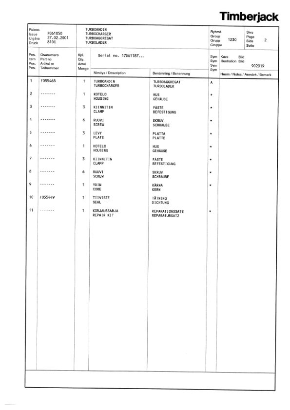 Timberjack 810C Forwarders (SN 17DA1187-) Parts Catalog Manual Workshop Guide