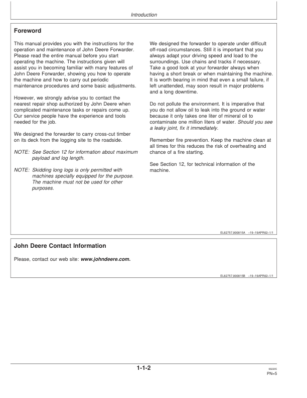John Deere 1710D Forwarders Operator’s Manuals (F069428) Workshop Guide