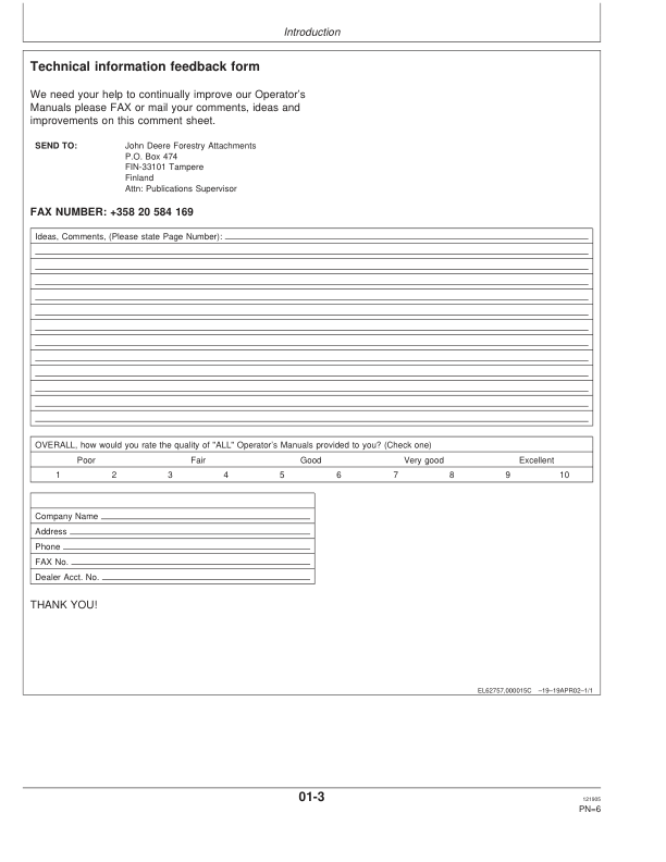 John Deere CF1 Booms Operator’s Manuals (F070340) Workshop Guide