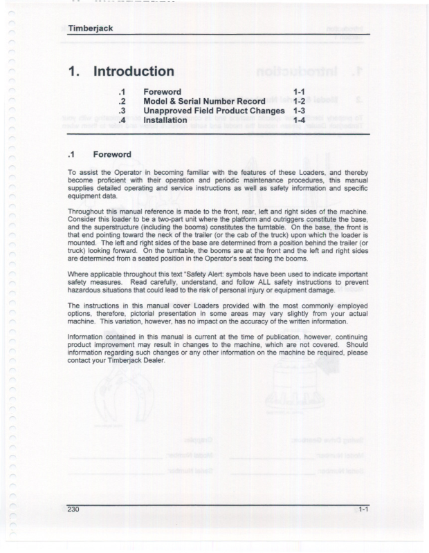 John Deere 230 Knuckleboom Loader Operator’s Manuals (F306363) Workshop Guide