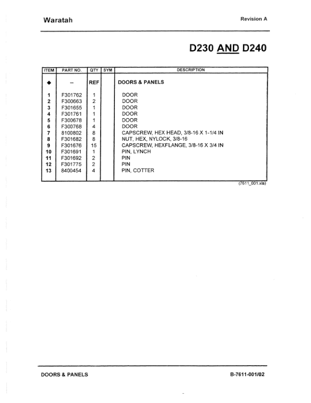 Timberjack D230, D240 Delimbers (SN 90CF1001-) Parts Catalog Manual – F307047 Workshop Guide