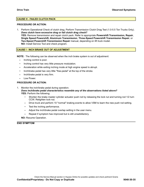 Hyster S30FT, S35FT, S40FTS Forklift Truck E010 Series Repair Manual Workshop Guide