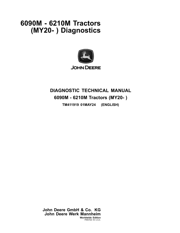 John Deere 6090M, 6100M, 6110M, 6120M, 6125M, 6130M, 6140M, 6145M Tractors Repair Manual (MY20 -) Workshop Guide