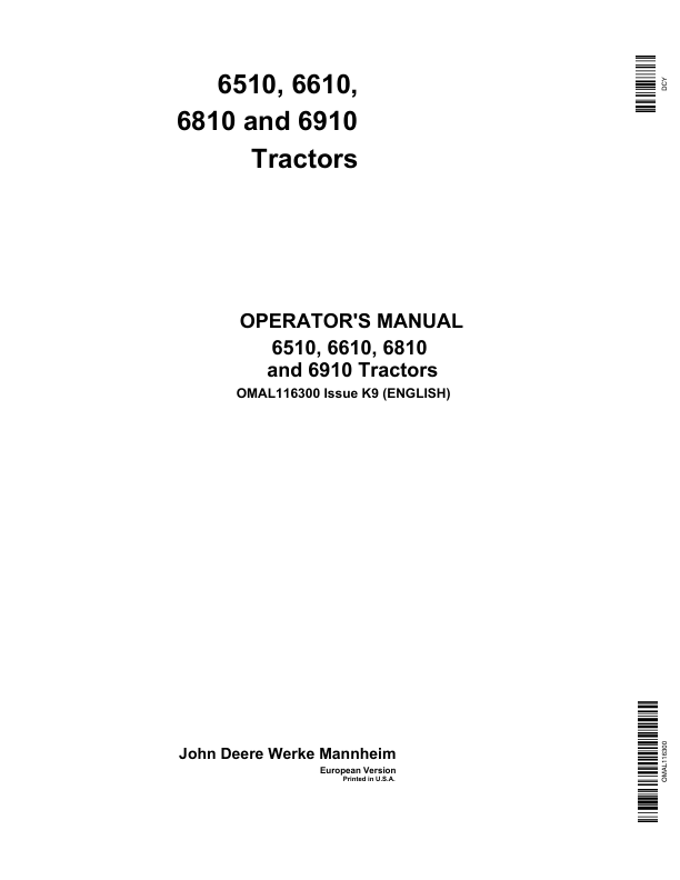 John Deere 6810, 6910, 6910S Tractors Service Repair Manual (TM4566) Workshop Guide