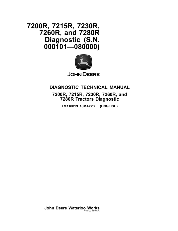 John Deere 7200R, 7215R, 7230R, 7260R, 7280R Tractors Repair Manual (S.N 000101-080000) Workshop Guide