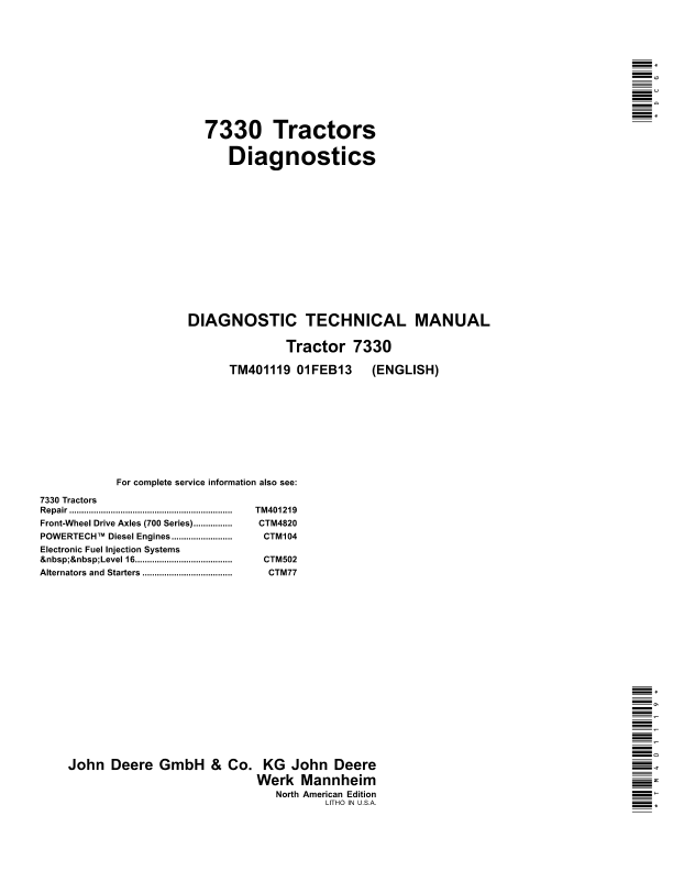 John Deere 7330 Tractor Service Repair Manual (TM401119 and TM401219) Workshop Guide