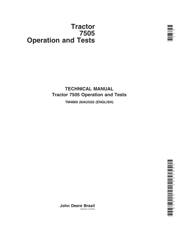 John Deere 7505 Tractors Service Repair Manual (Australia & South America) Workshop Guide