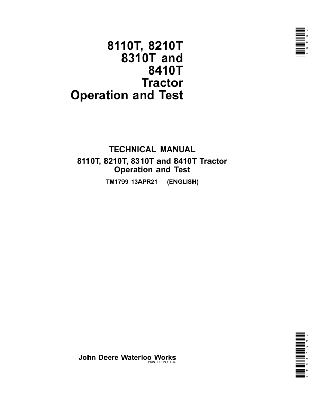 John Deere 8110T, 8210T, 8310T, 8410T Tractors Service Repair Manual Workshop Guide