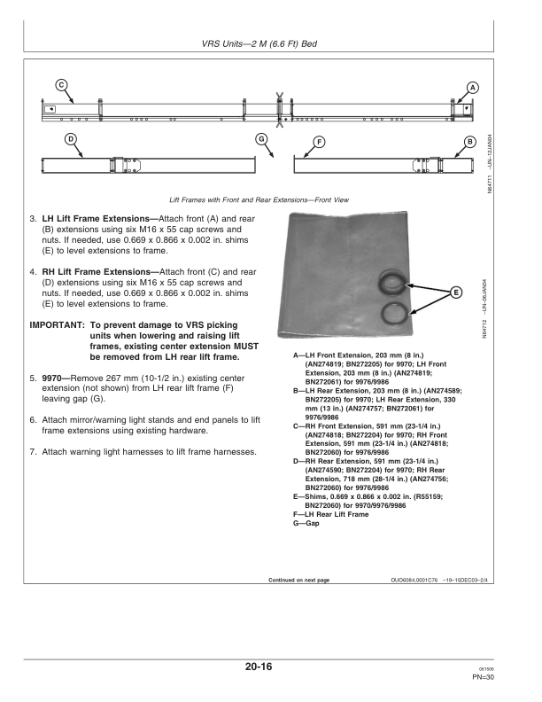 John Deere 9970, 9976, 9986 Cotton Pickers Guide for Vari-Row System Operator’s Manual (N301230) Workshop Guide