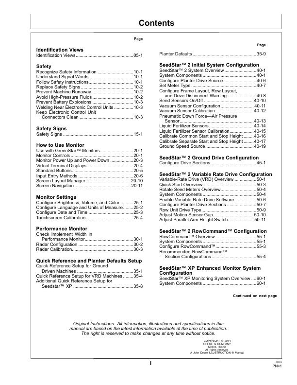 John Deere SeedStar 2 & SeedStar XP Monitor Worldwide Edition (760101-) Operator’s Manual (OMA102656) Workshop Guide