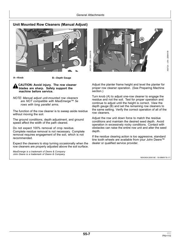 John Deere 1775NT MaxEmerge 5 (Non CCS) Planters (775101-780100) (North American) Operator’s Manual (OMA110666) Workshop Guide