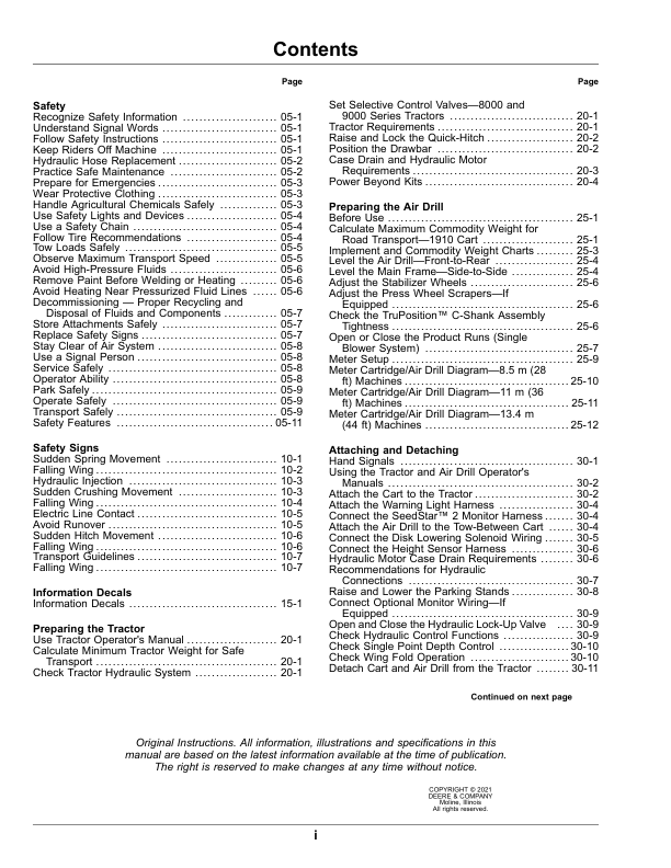 John Deere 730 Level Lift Air Disk Drill (795101-) (North America) Operator’s Manual (OMA129378) Workshop Guide