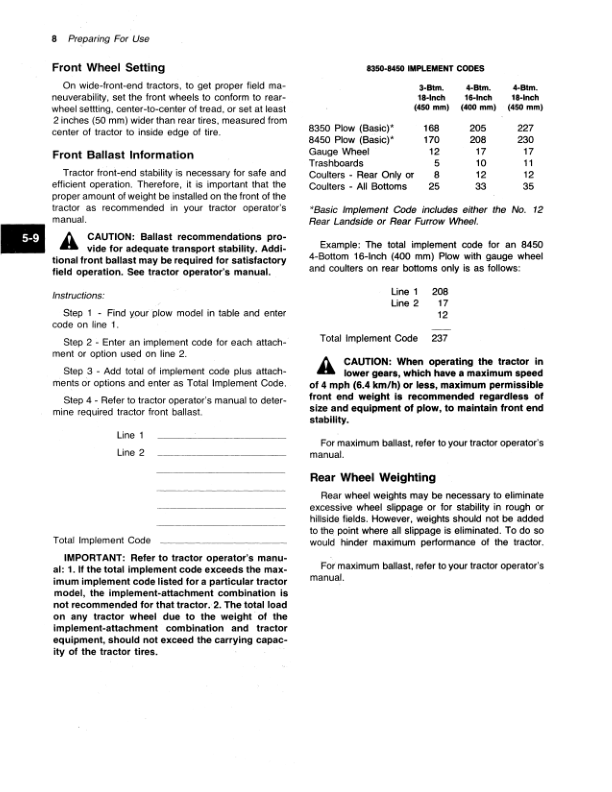 John Deere F8350, F8450 Moldboard Plow Operator’s Manual (OMA43533) Workshop Guide