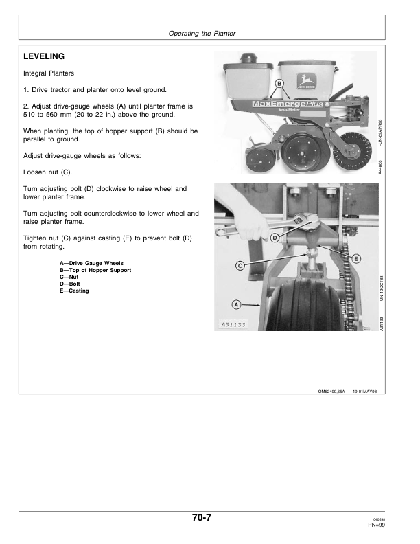 John Deere 1700, 1730 Integral Planters (670101-680999) Operator’s Manual (OMA62499) Workshop Guide