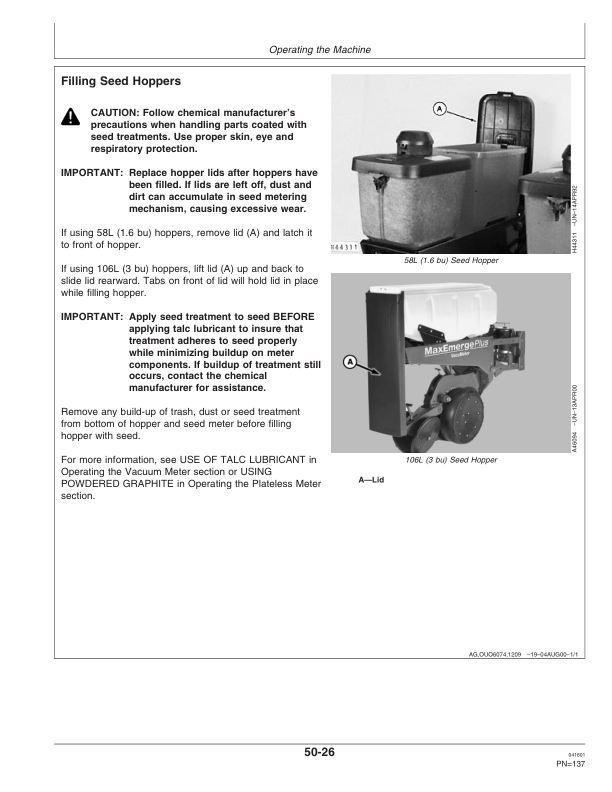 John Deere 1700, 1730 Integral Planters (695101-695999) Operator’s Manual (OMA69662) Workshop Guide
