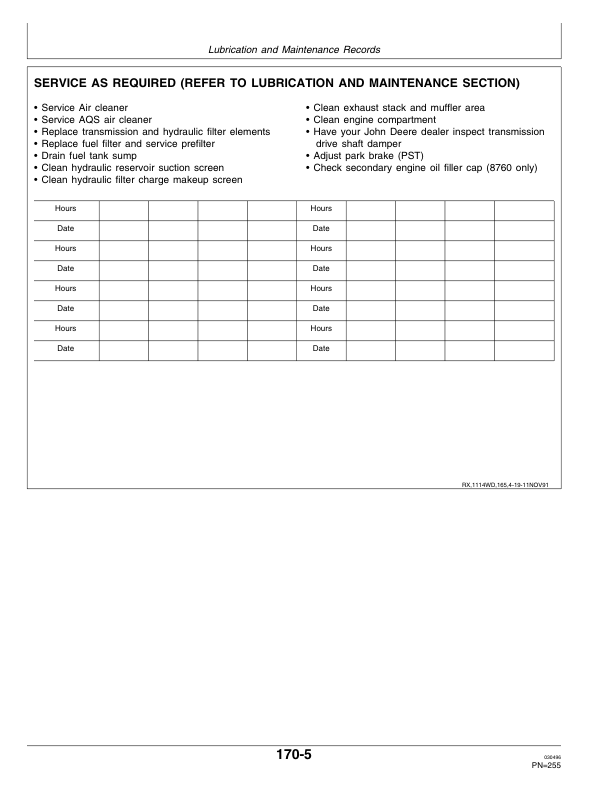 John Deere 8560 (003101-), 8760 (005101-), 8960 (004101-) Tractors Operator’s Manual (OMAR111204) Workshop Guide