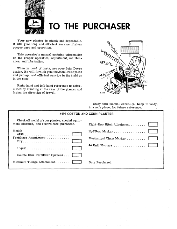 John Deere 4493 Cotton & Corn Planter Operator’s Manual (OMB25358) Workshop Guide