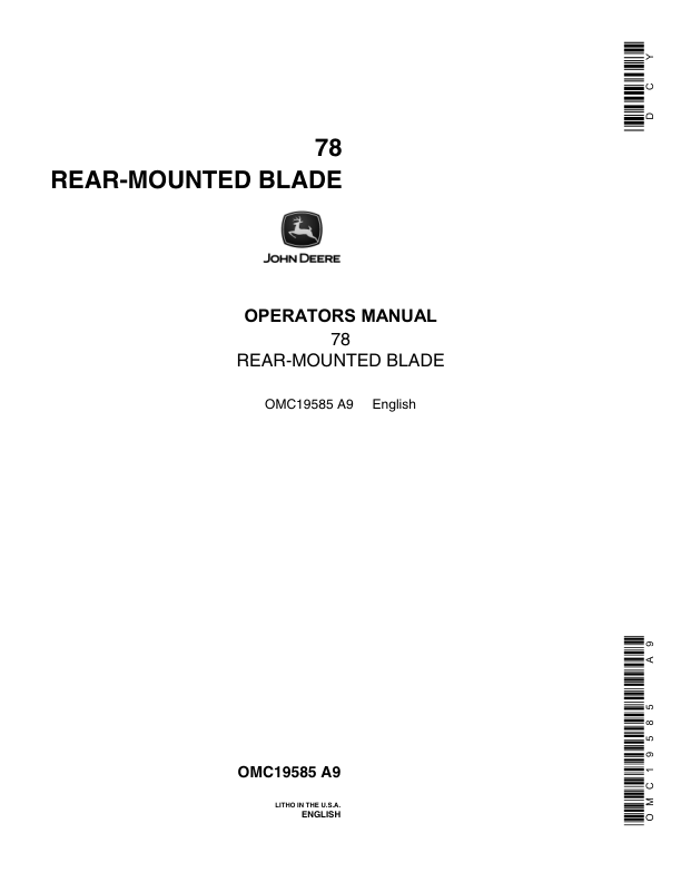 John Deere 78 Rear Blade Operator’s Manual (OMC19585) Workshop Guide