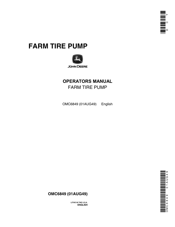 John Deere Farm Tire Pump Operator’s Manual (OMC6849) Workshop Guide