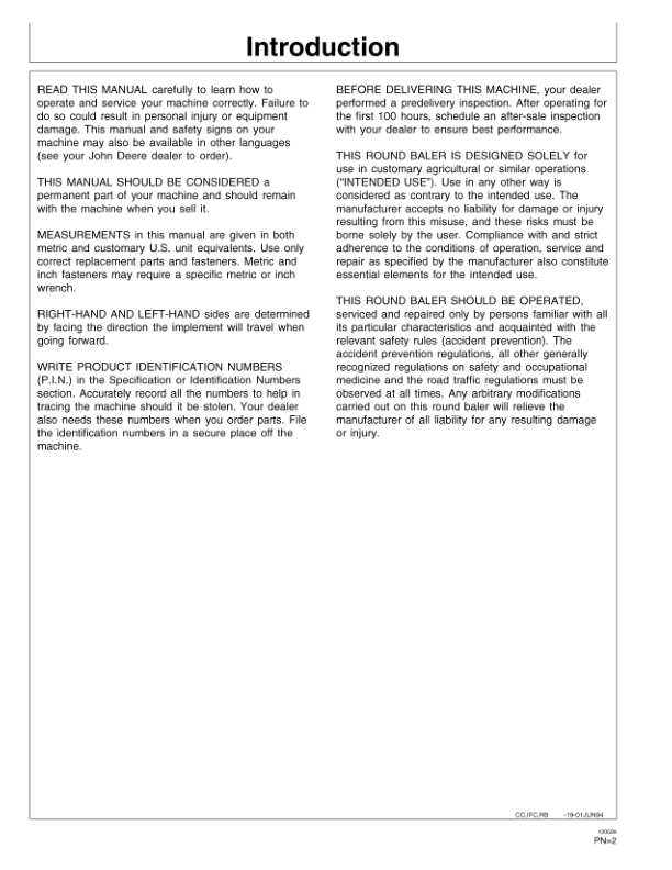 John Deere 565 Round Baler Operator’s Manual (OMCC51263) Workshop Guide