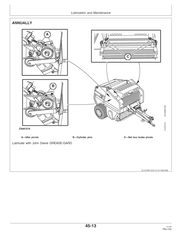 John Deere 565 & 575Round Balers Operator’s Manual (OMCC52492) Workshop Guide