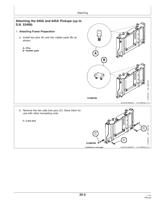 John Deere 630A, 640A, 645A Windrow Pickup Operator’s Manual (OMCC58124) Workshop Guide