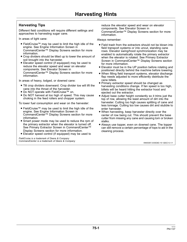 John Deere 3520 Sugar Cane Harvester North America (121201- ) Operator’s Manual (OMCXT16331) Workshop Guide