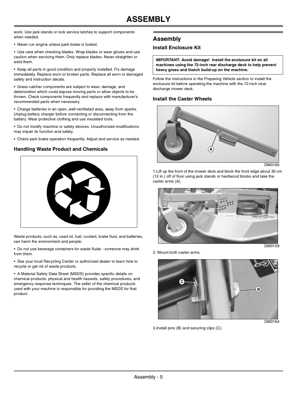 John Deere 1400, 1420 1435, 1445, 1545, 1550, 1565 Rear Discharge Mower Deck for 1400/1500 Series Front Mower 72-Inch (North America) (210001-) Operator’s Manual (OMDMU210022E) Workshop Guide