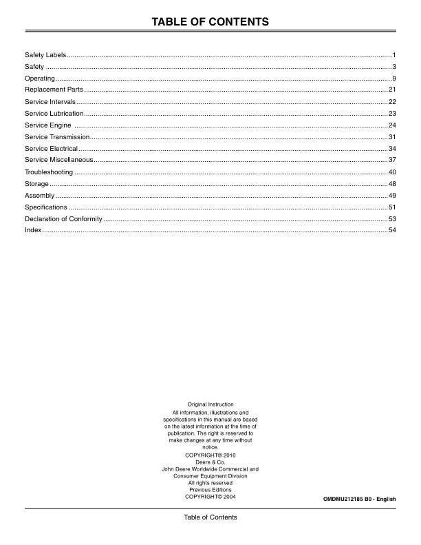 John Deere Basic Machines Export Edition 1505 (152596-170000) 1515 (156573-170000) Operator’s Manual (OMDMU212185) Workshop Guide