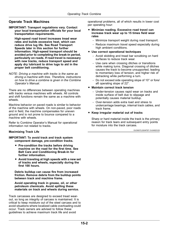 John Deere Tracks (815001-852000) (North American) Operator’s Manual (OMDXE11410) Workshop Guide