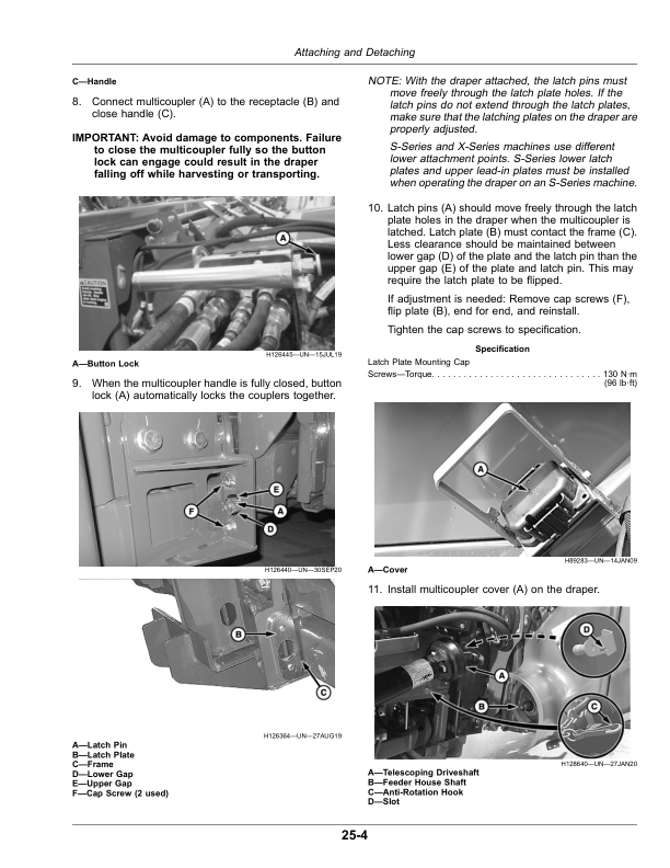 John Deere HD35F, HD40F, HD45F, HD50F Hinged Drapers (820001-) (North American) Operator’s Manual (OMDXE11454) Workshop Guide