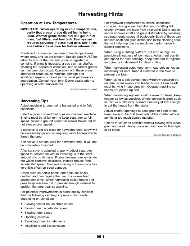 John Deere S760, S770, S780, S785, S790, HillMaster Combines (140000-) (New Zealand/Australian Edition) Operator’s Manual (OMDXE13789) Workshop Guide