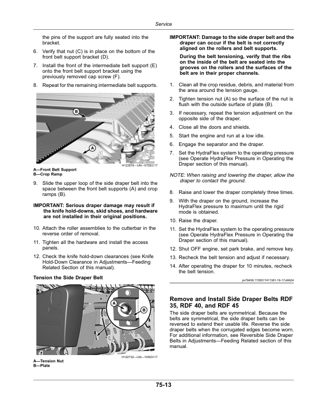John Deere RDF 30, RDF 35, RDF 40, RDF 45 Flexible Drapers (835001-) (North American) Operator’s Manual (OMDXE14074) Workshop Guide