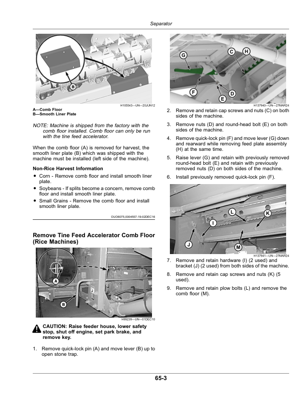 John Deere S7 600, S7 700, S7 800, S7 900 Combines (North American) Operator’s Manual (OMDXE14950) Workshop Guide
