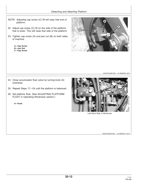John Deere 4895 Self- Propelled Windrower (181001-) Operator’s Manual (OME126774) Workshop Guide