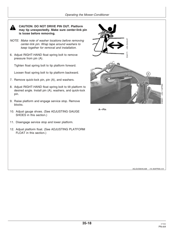 John Deere 916 Roll (152001-), Impeller (152501- ) Rotary Mower Conditioners Operator’s Manual (OME126902) Workshop Guide