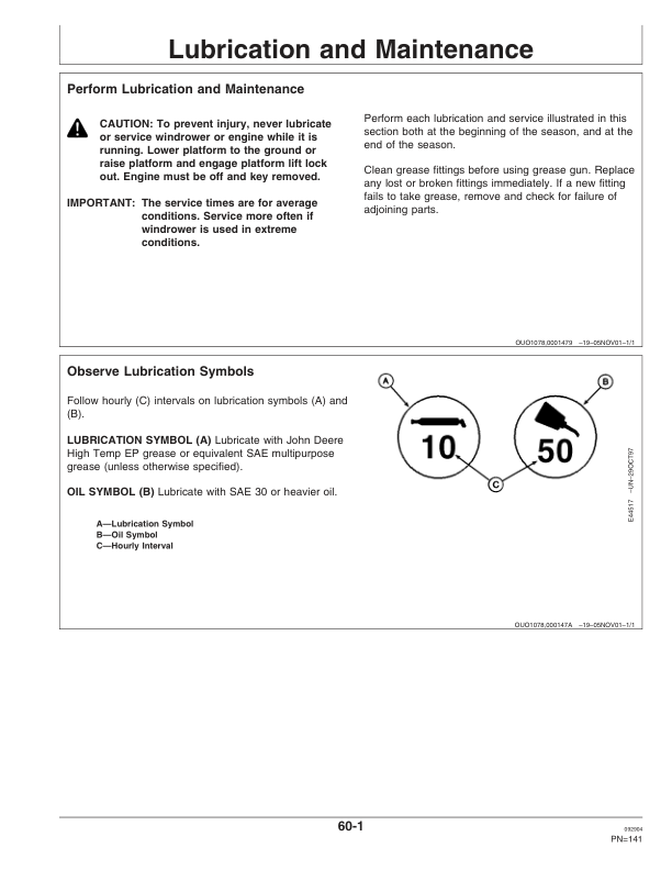 John Deere 4895 Self Propelled Windrower (310001-) Operator’s Manual (OME130509) Workshop Guide
