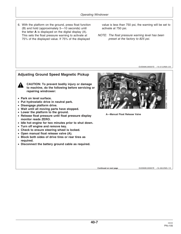 John Deere 4895 Self-Propelled Windrower (320001-) Operator’s Manual (OME131388) Workshop Guide