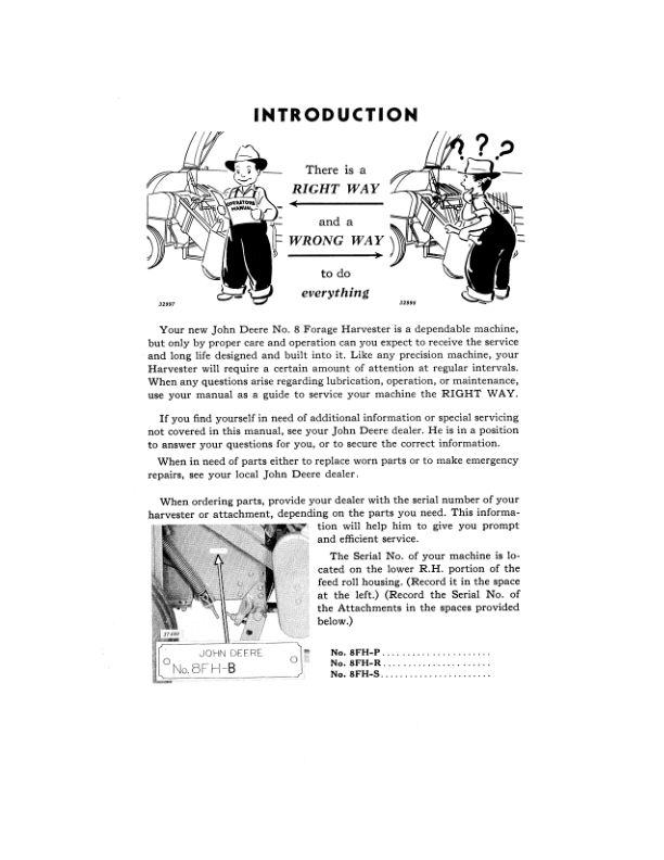 John Deere No. 8 Forage Harvester Operator’s Manual (OME191255) Workshop Guide