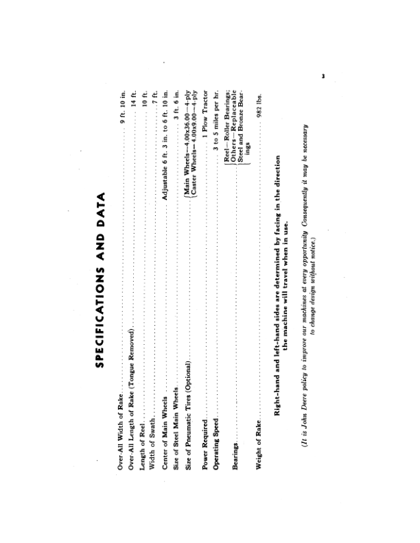 John Deere Side Delivery Rakes No. 594 Operator’s Manual (OME7758) Workshop Guide