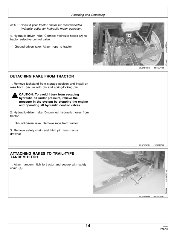 John Deere 662, 672, 673 Side Delivery Rakes, Tandem Hitches (915001-) Operator’s Manual (OME82929) Workshop Guide