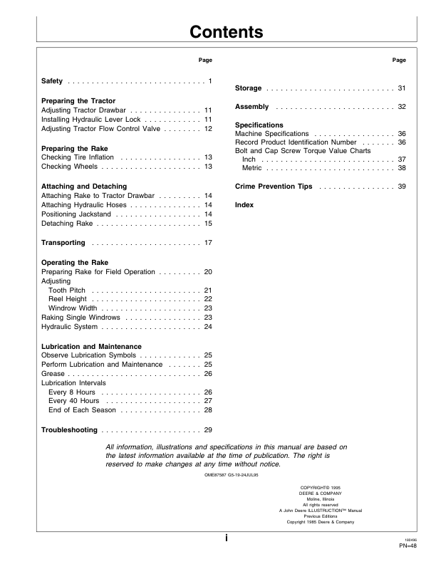 John Deere 700 Twin Rake (756701-) Operator’s Manual (OME87587) Workshop Guide