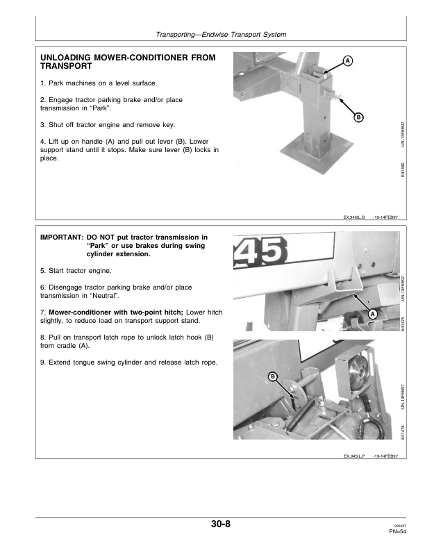 John Deere 945 Center Pivot Rotary Roll Mower-Conditioner (119001-) Operator’s Manual (OME92873) Workshop Guide