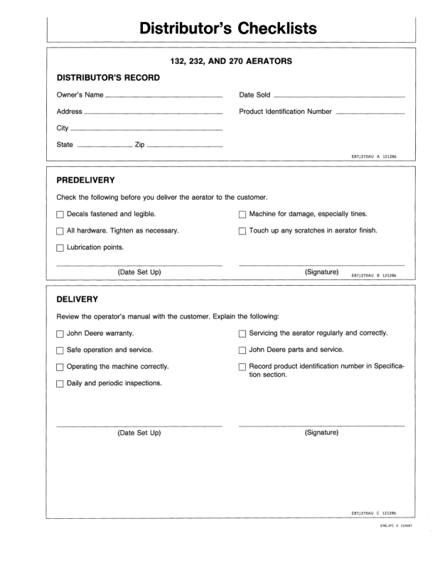 John Deere 132, 232 & 270 Aerators Operator’s Manual (OMET13343) Workshop Guide