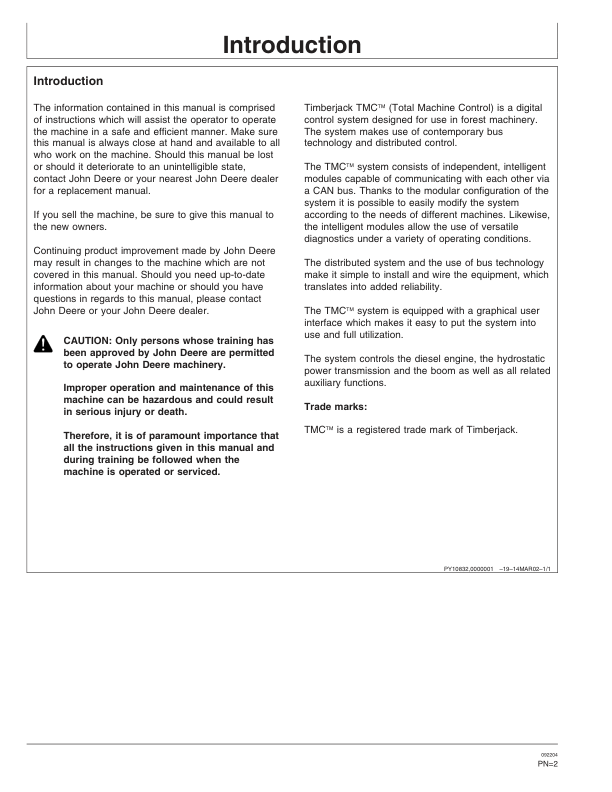 John Deere TMC Control Systems Operator’s Manuals (OMF064575) Workshop Guide